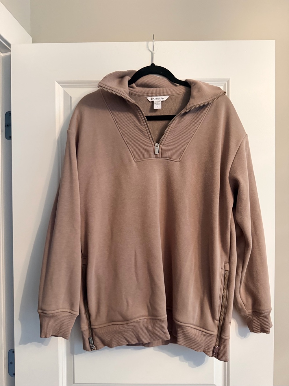Athleta Taupe Half-Zip Sweatshirt with Side Zips – Size M